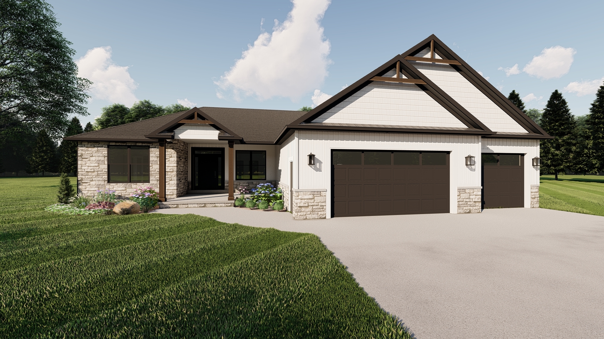 Watson modern farmhouse home exterior with garage, 3 bedroom 2.5 bath 2130 sq ft