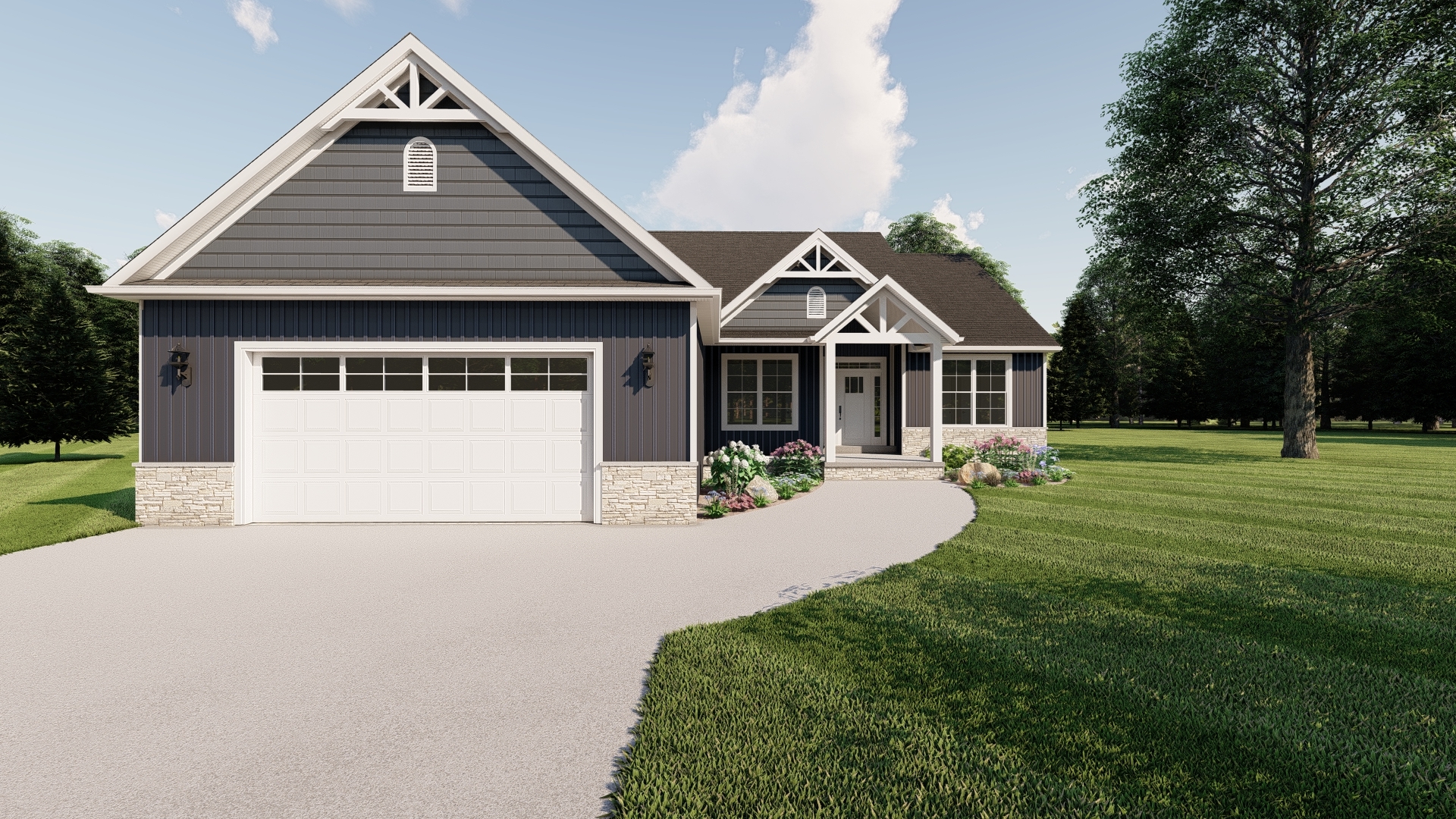 Fowler modern farmhouse style house exterior, 3 bed 2.5 bath 2062 sq ft