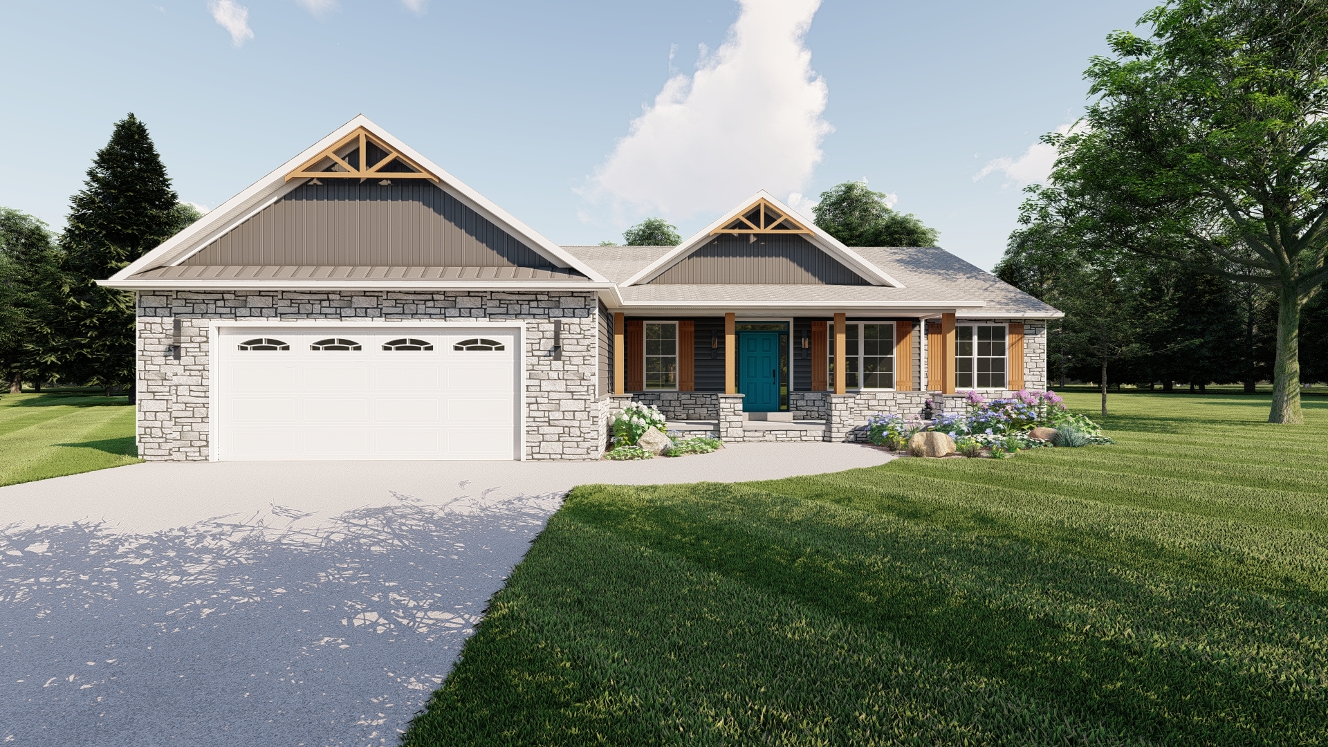 Thomas modern farmhouse home design with front porch, 3 bed 2.5 bath 2356 sq ft