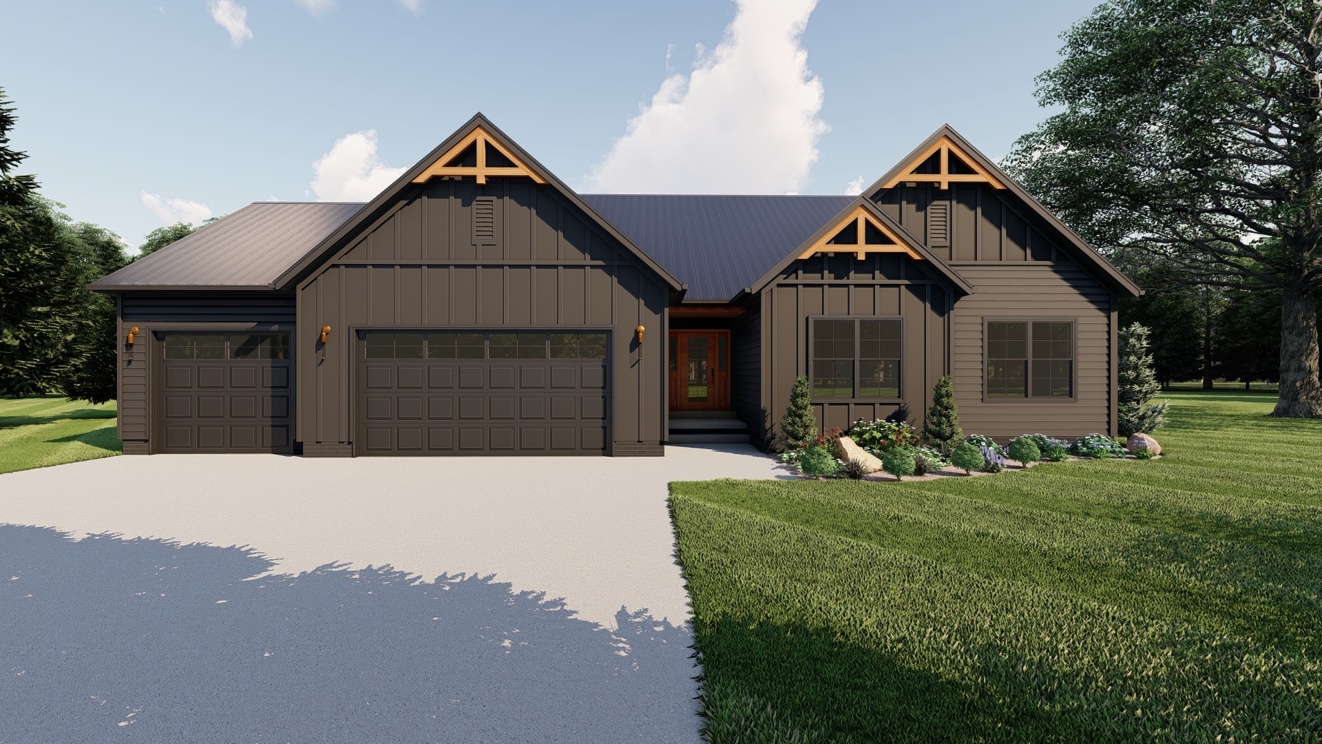 Palmer modern farmhouse exterior design with garage, 3 bed 2.5 bath 1850 sq ft